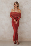 Zeva Off Shoulder Maxi Dress Burgundy Spot
