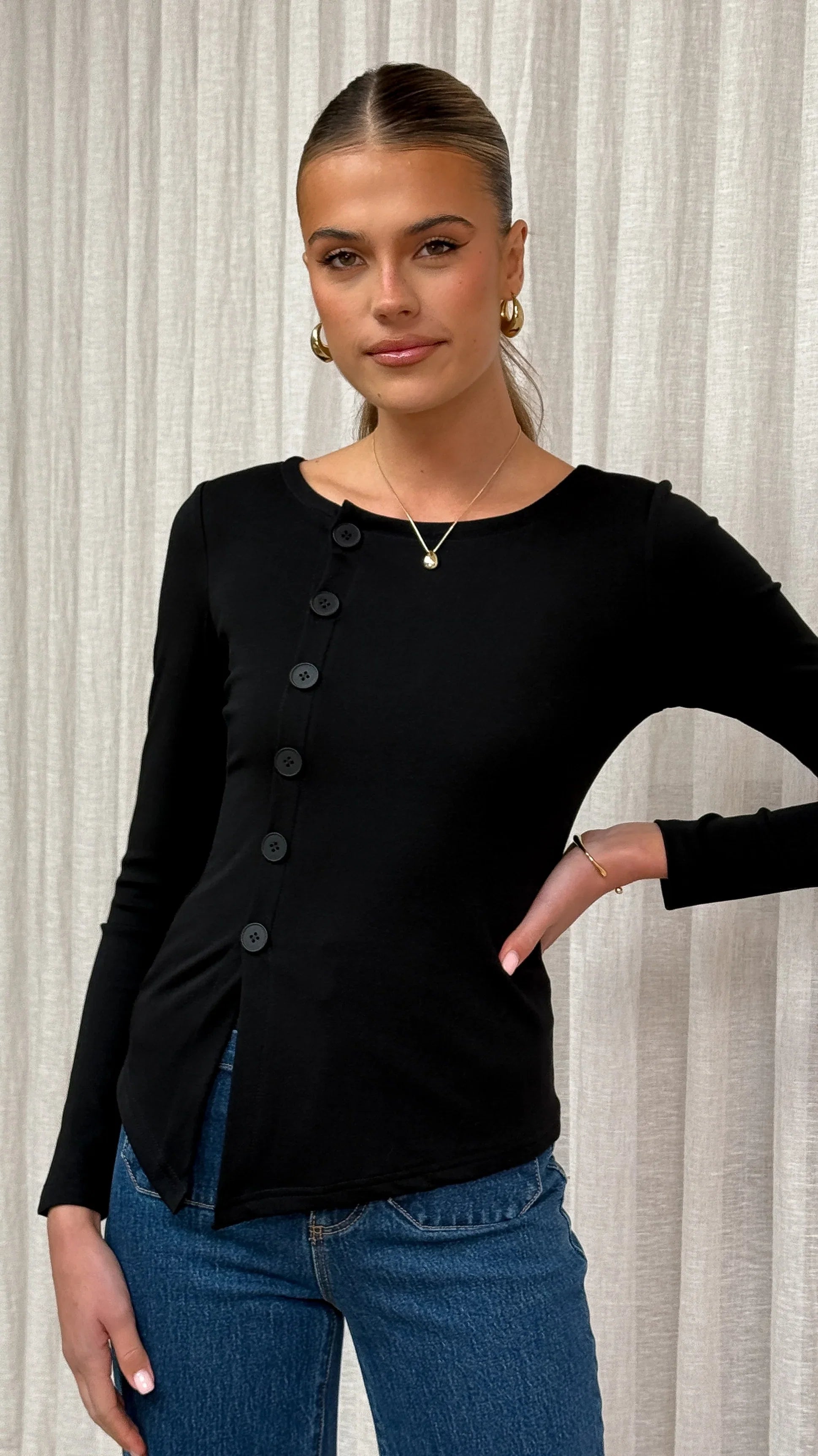 Addison Long Sleeve Top Black