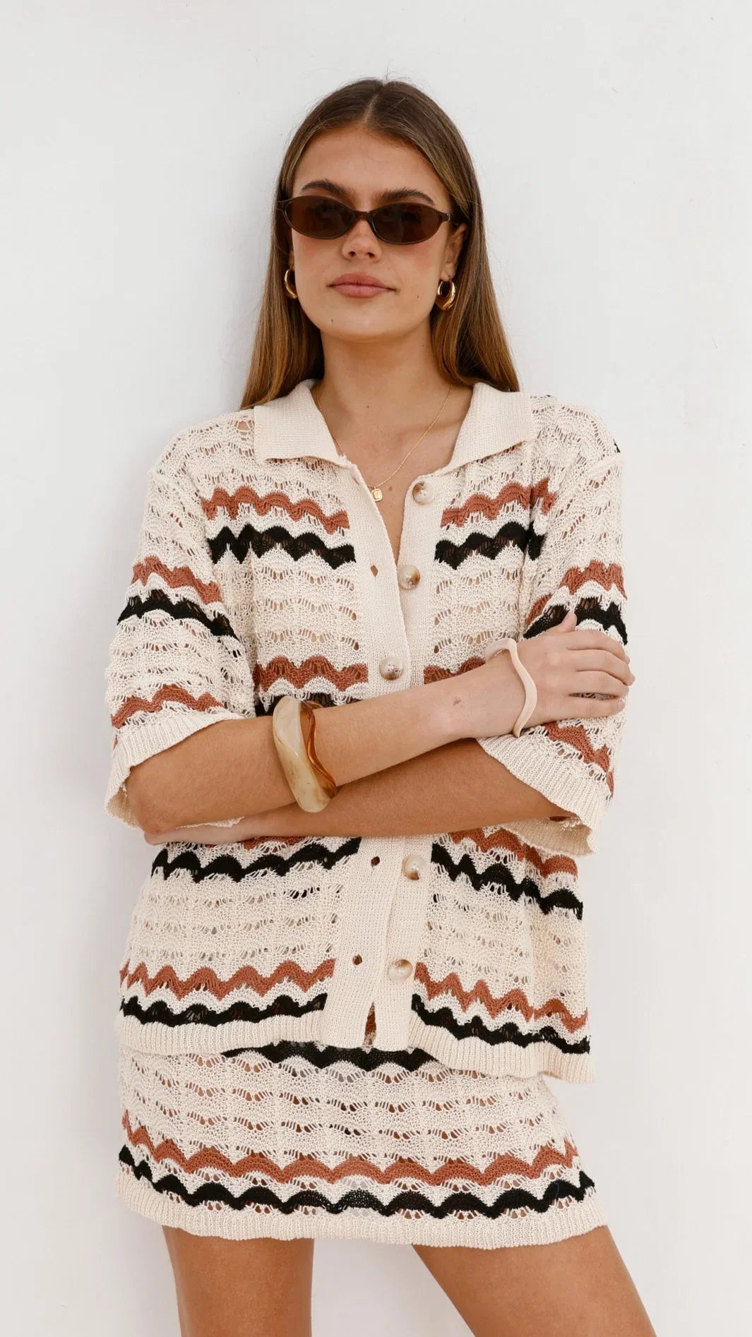 Greta Button Up Shirt Natural Stripe