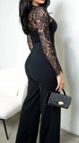 Marise Lace Top Knit Jumpsuit Black