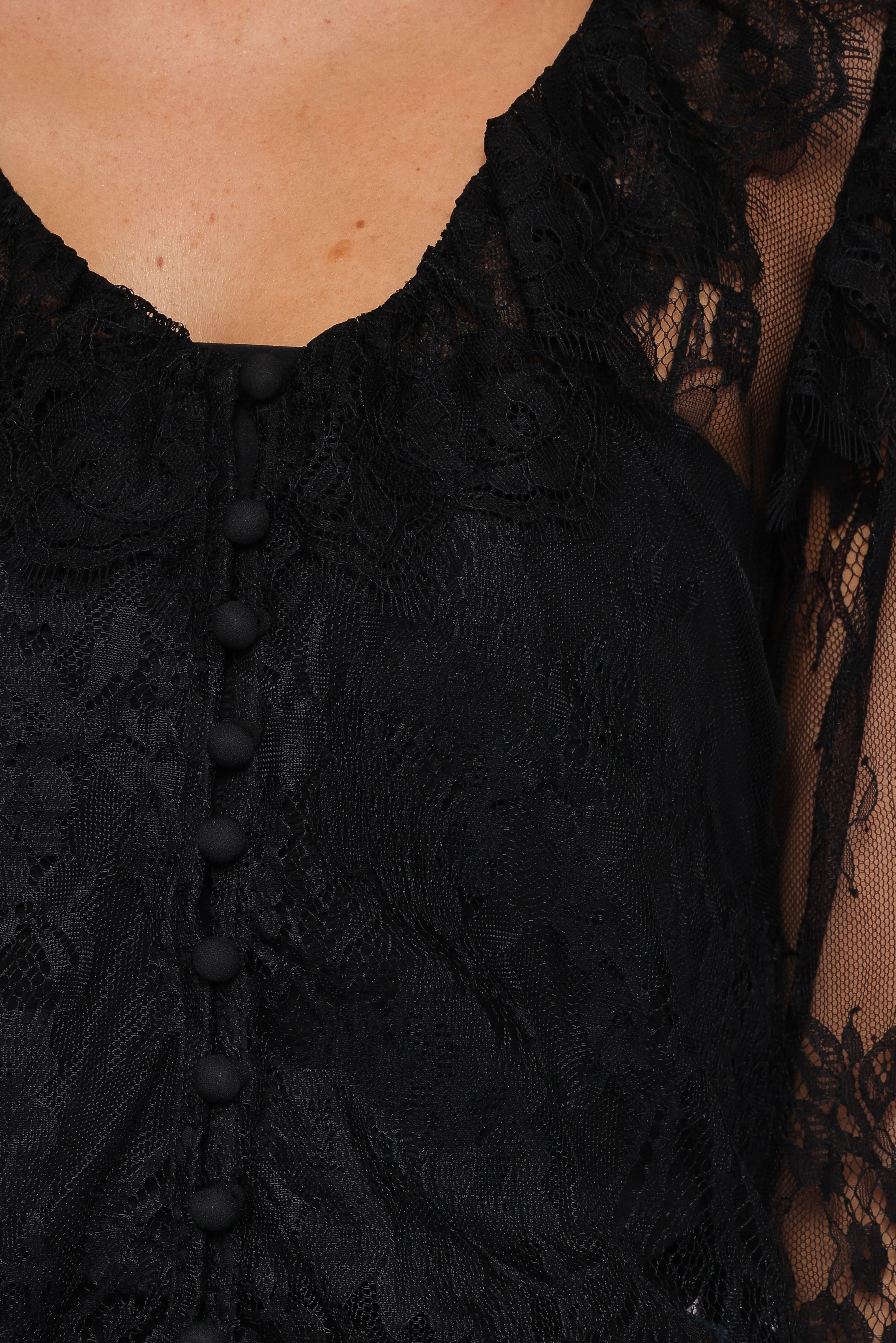 Yeva Lace Button Up Blouse Black