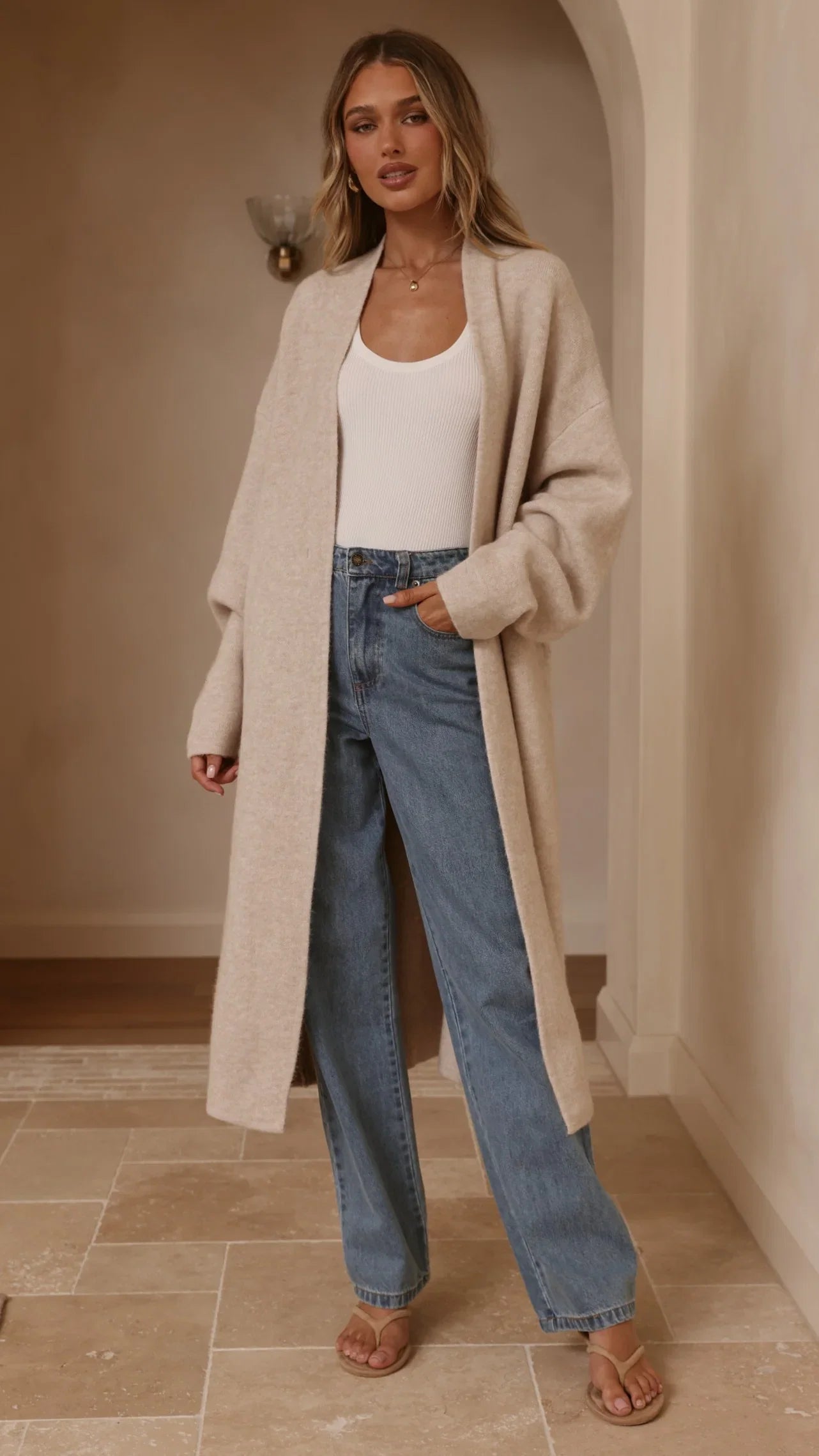 Romy Longline Cardigan Oat