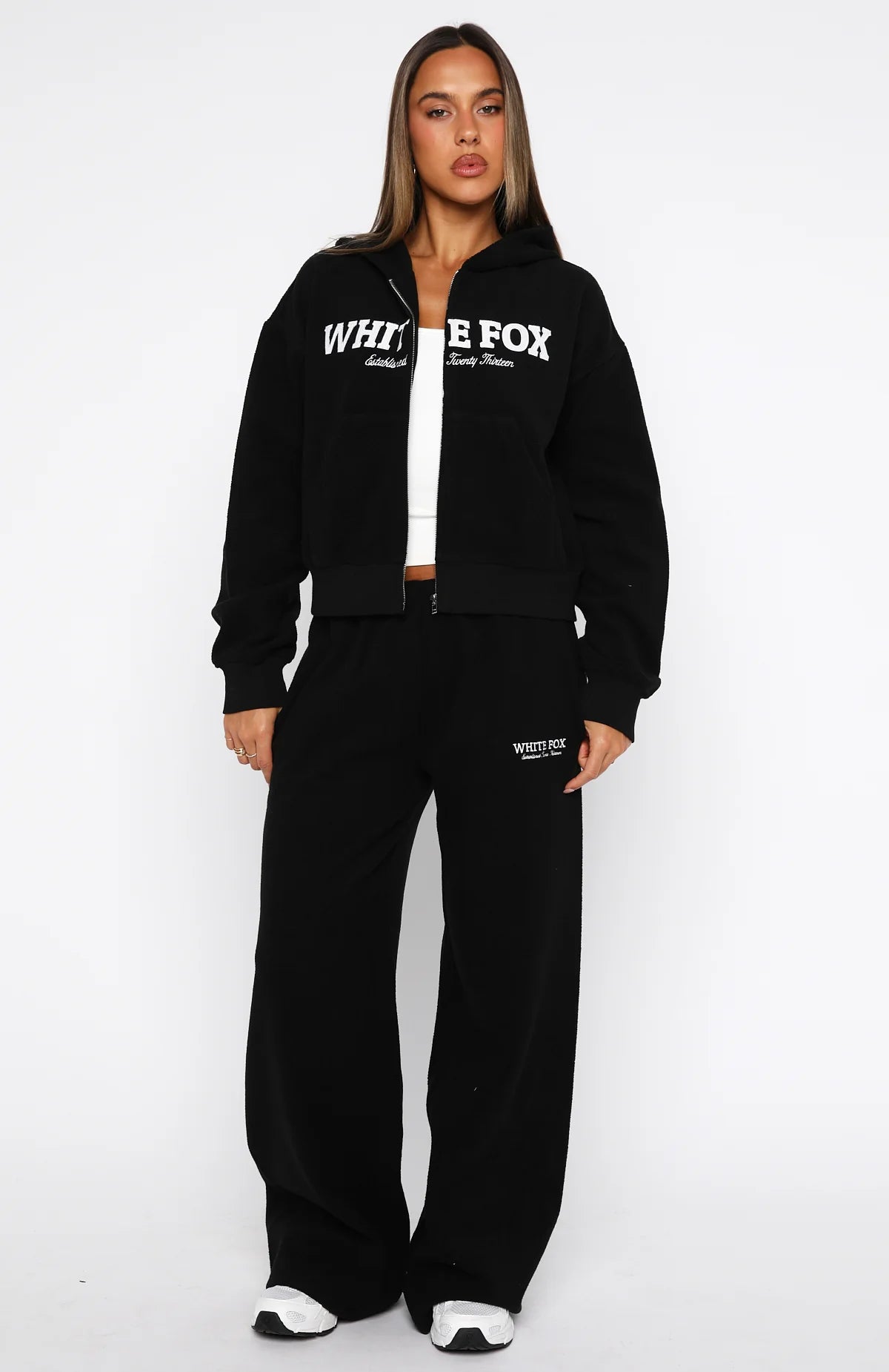 Just For Now Fleece Wide Leg Sweatpants Black