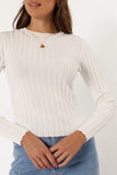 Aneesa Wide Rib Knit Top White