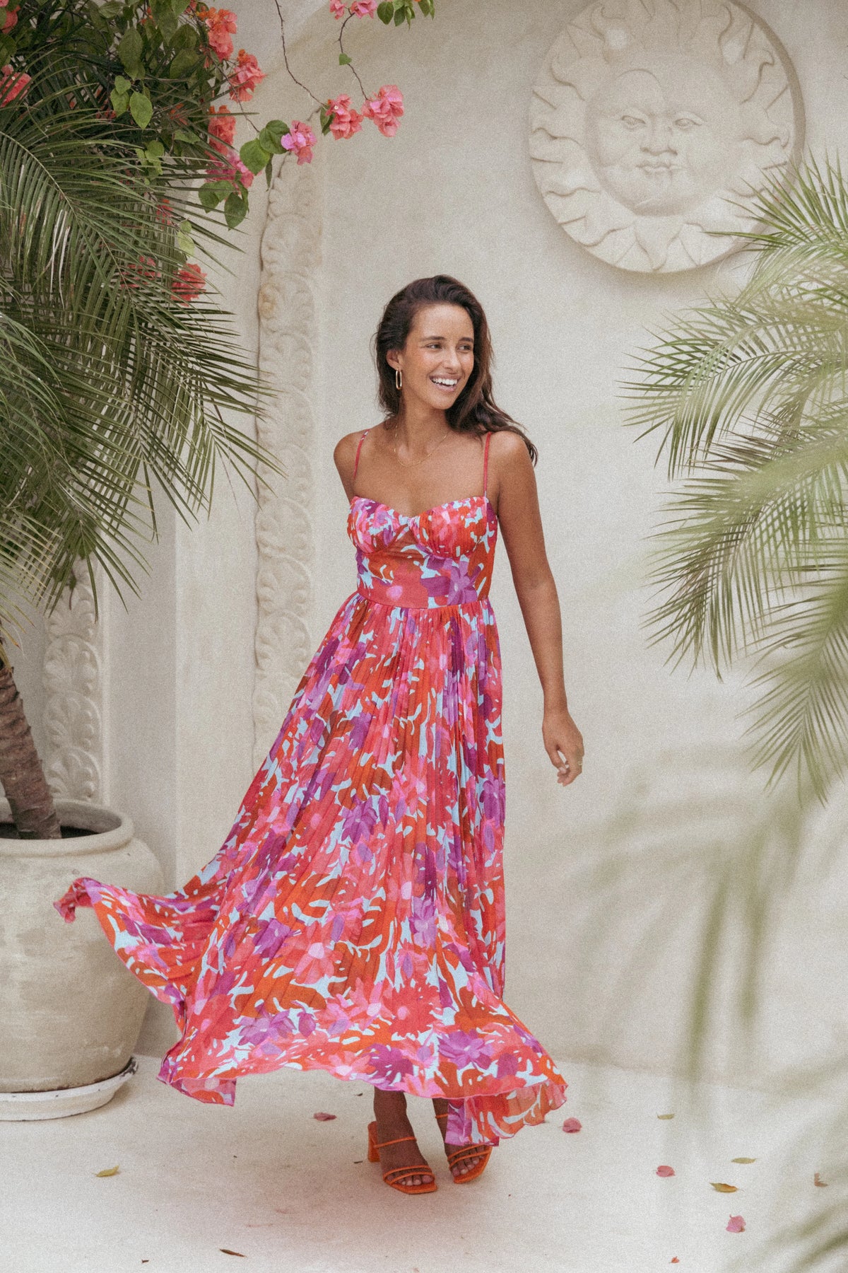 Achanti Pleated Maxi Dress Pink Azalea