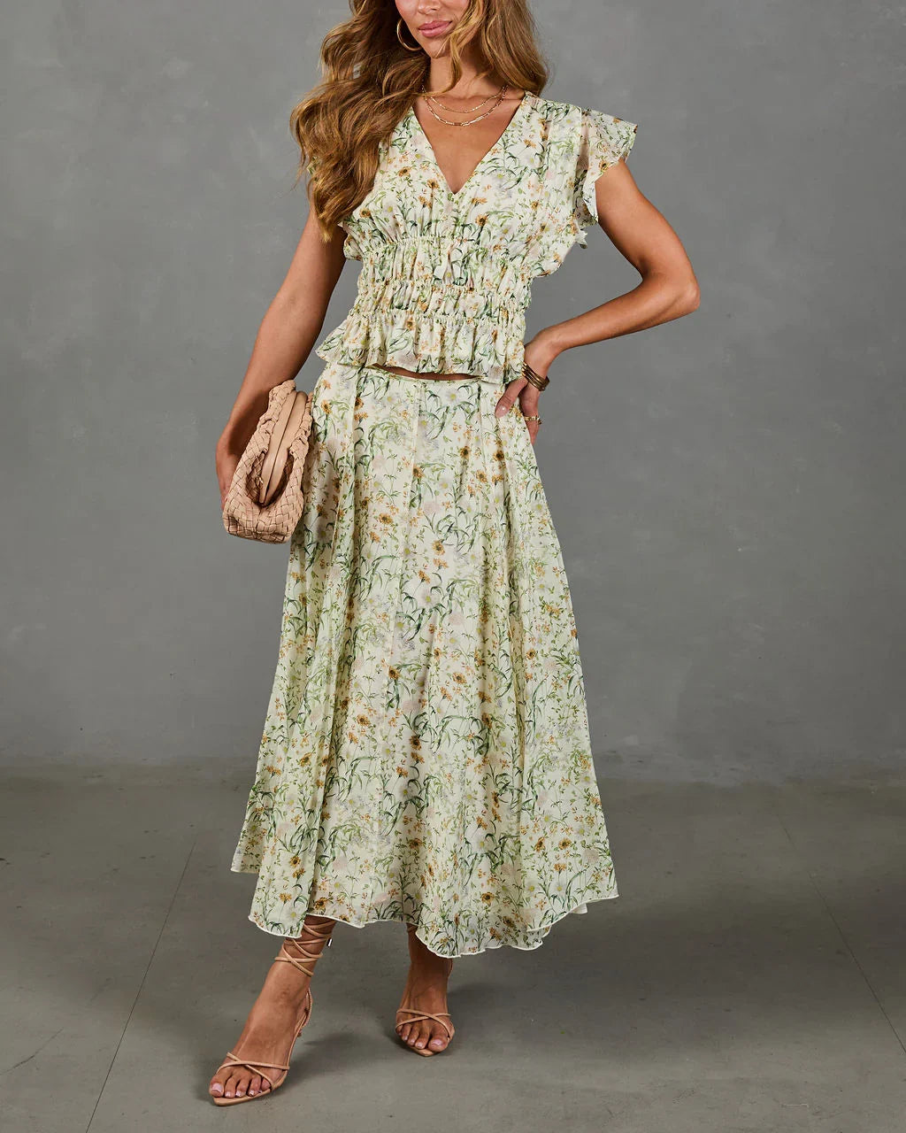 Adilene Floral Print Smocked Waist Peplum Top