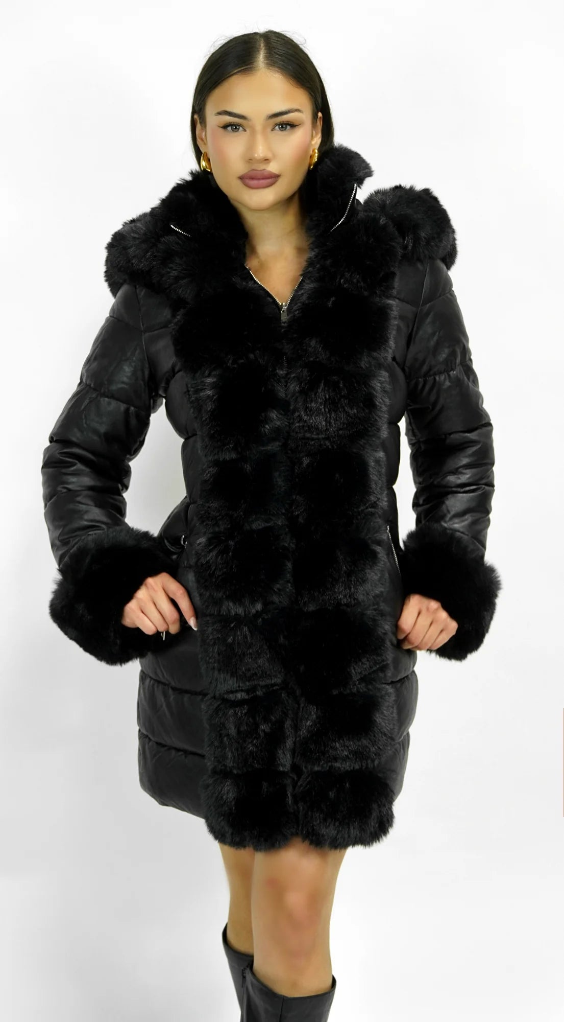 Glacier PU Puffer Fur Jacket Black