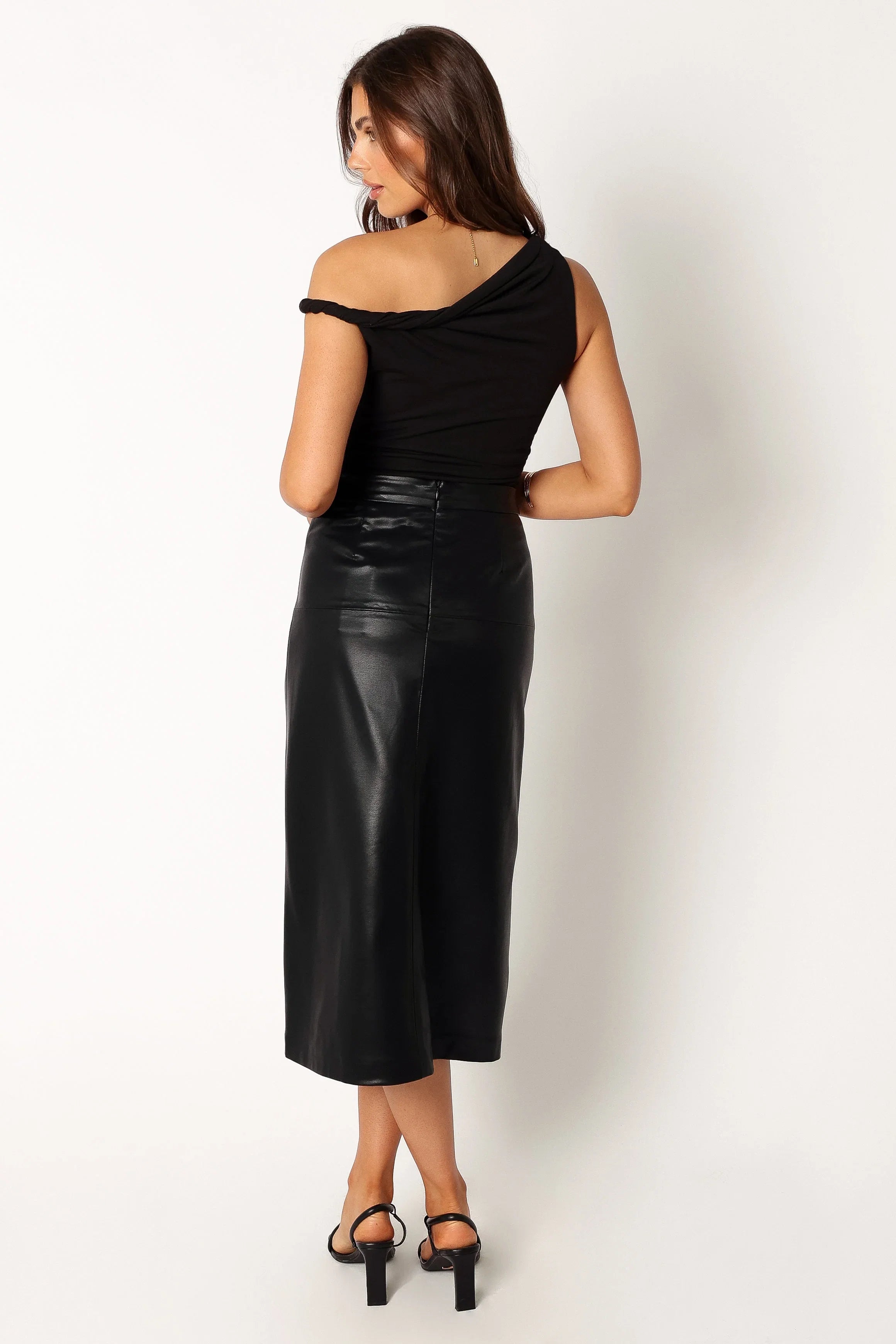 Miller Faux Leather Midi Skirt Black