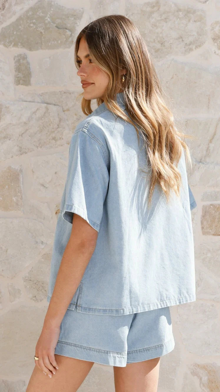Adia Top and Shorts Set Light Blue Denim