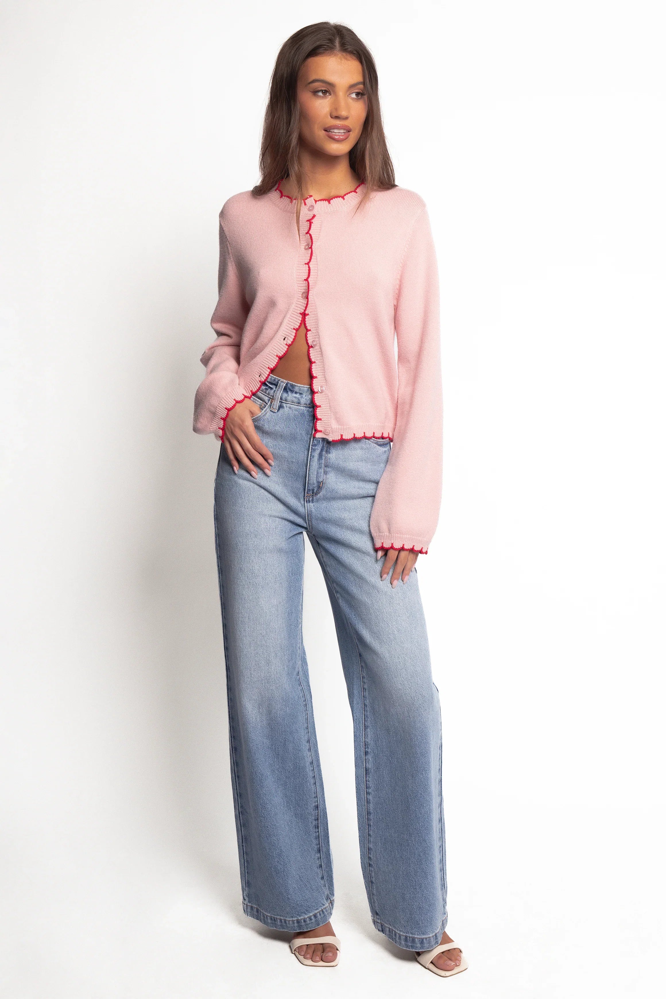 Payton Scallop Cardigan Pink Red