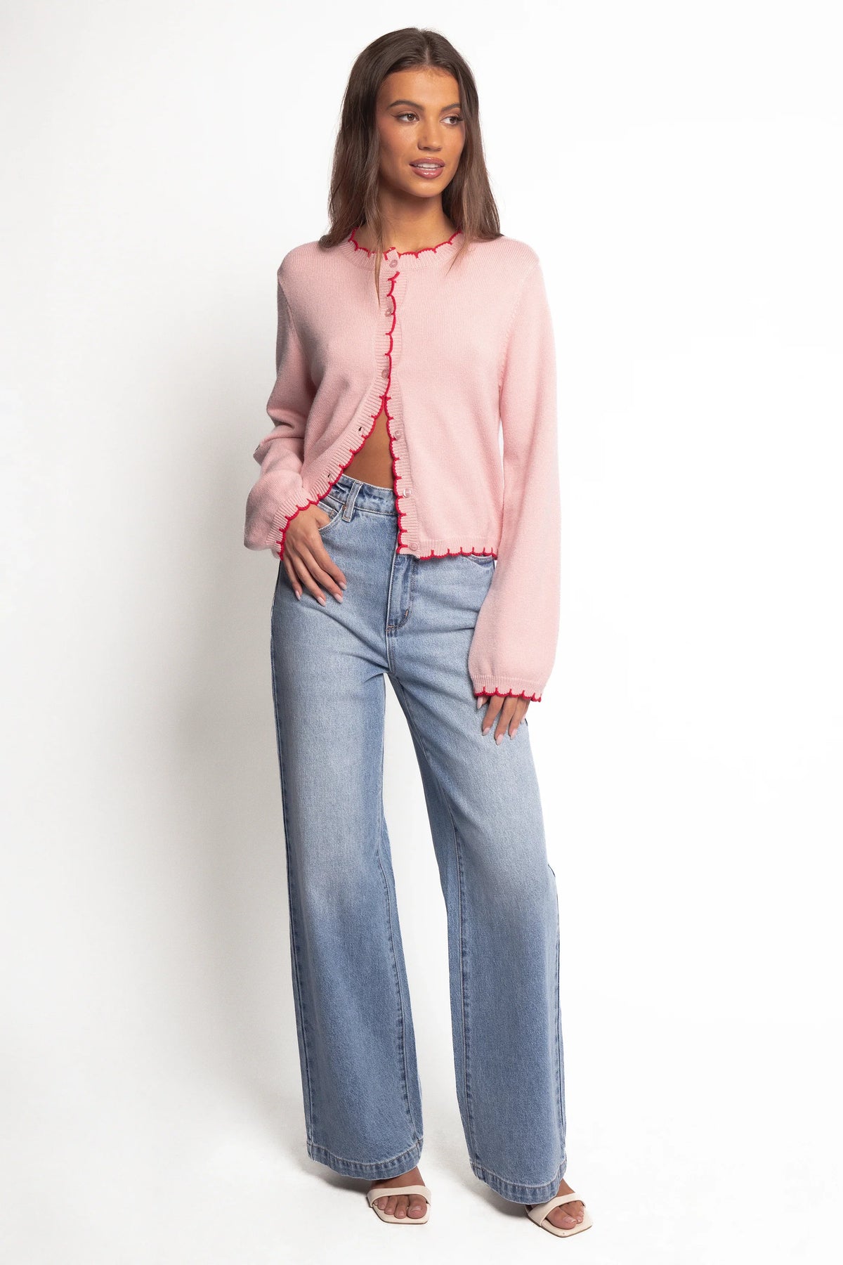 Payton Scallop Cardigan Pink Red
