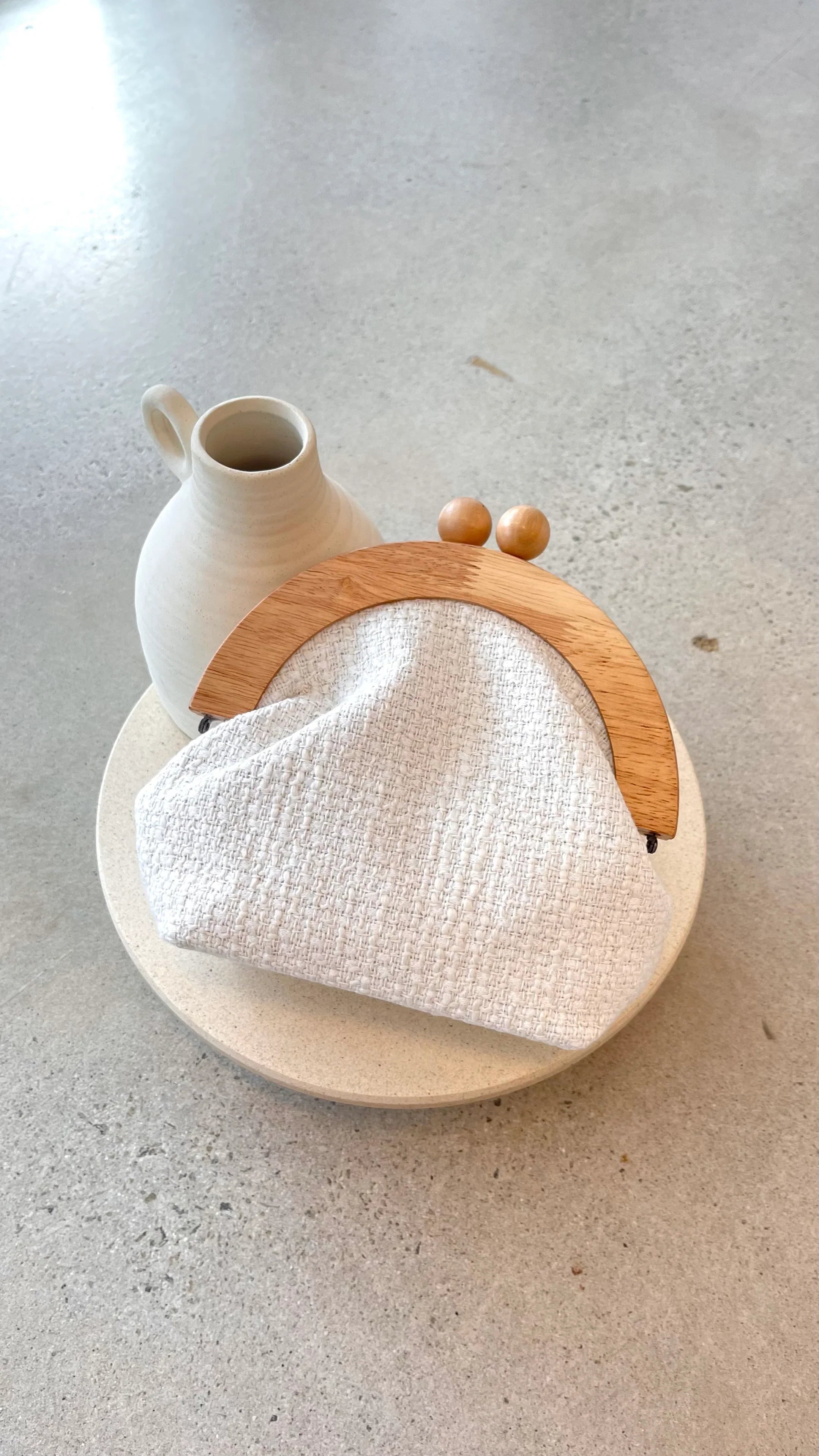 Etta Tweed Timber Frame Clutch White