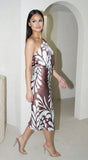 Rhodes One Shoulder Satin Midi Dress Brown Blue