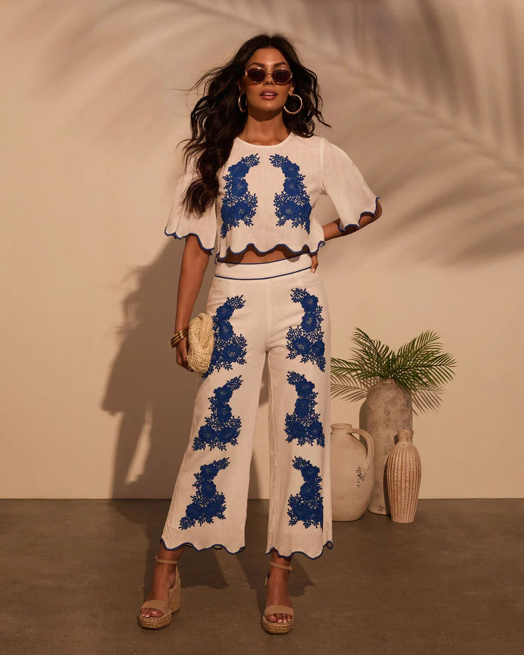 Ocean Drive Embroidered Linen Pants