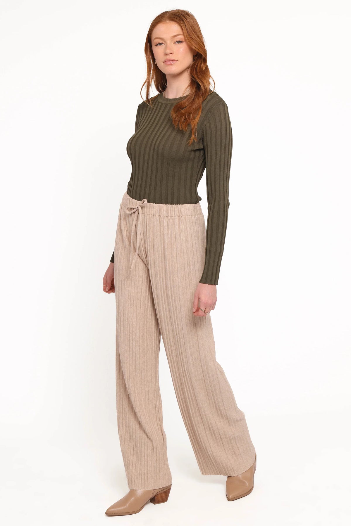 Davis Pleated Knit Pant Beige