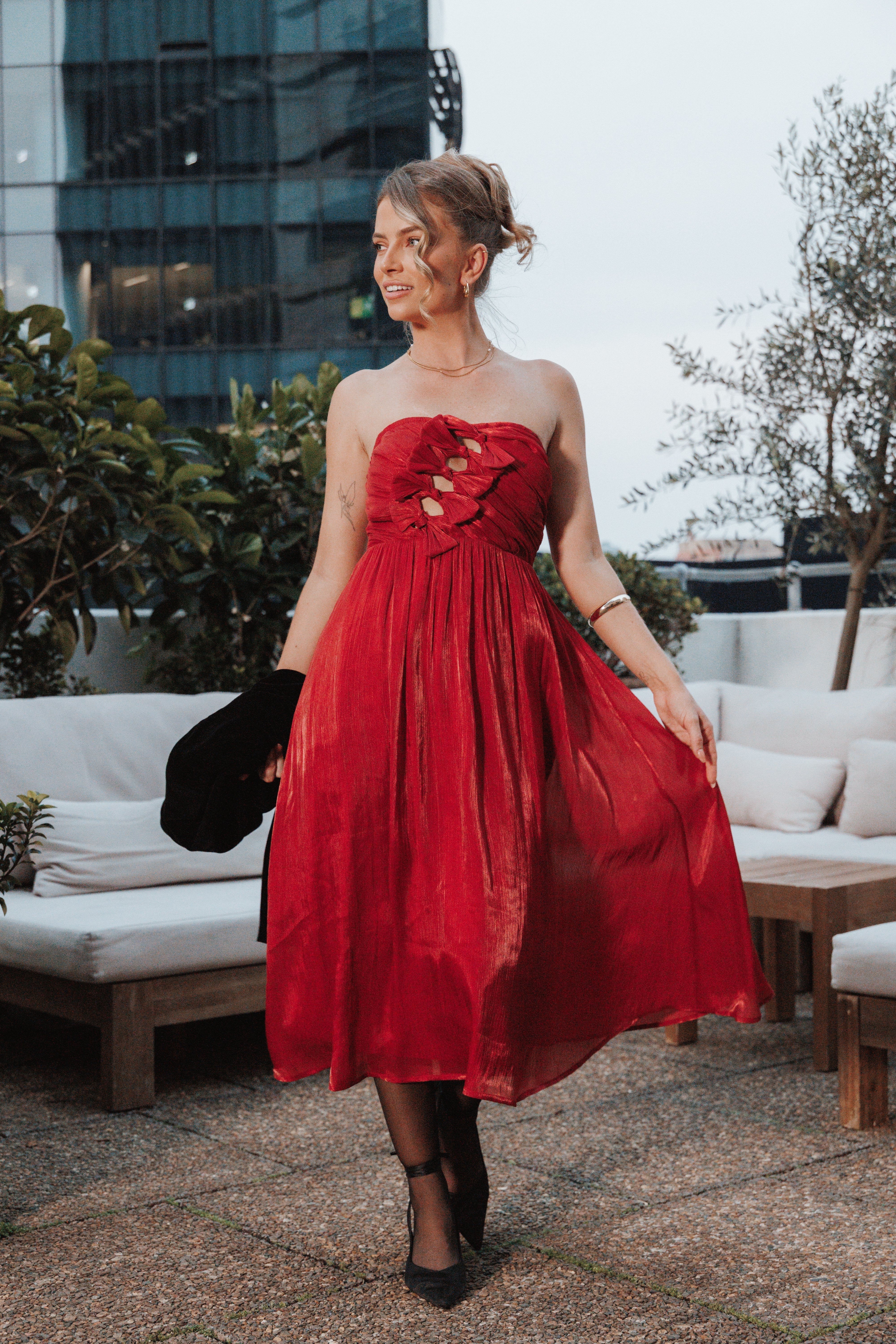 Mila Strapless Midi Dress Red