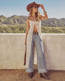 Dune Darling Stretch Mid Rise Cuffed Wide Leg Jeans