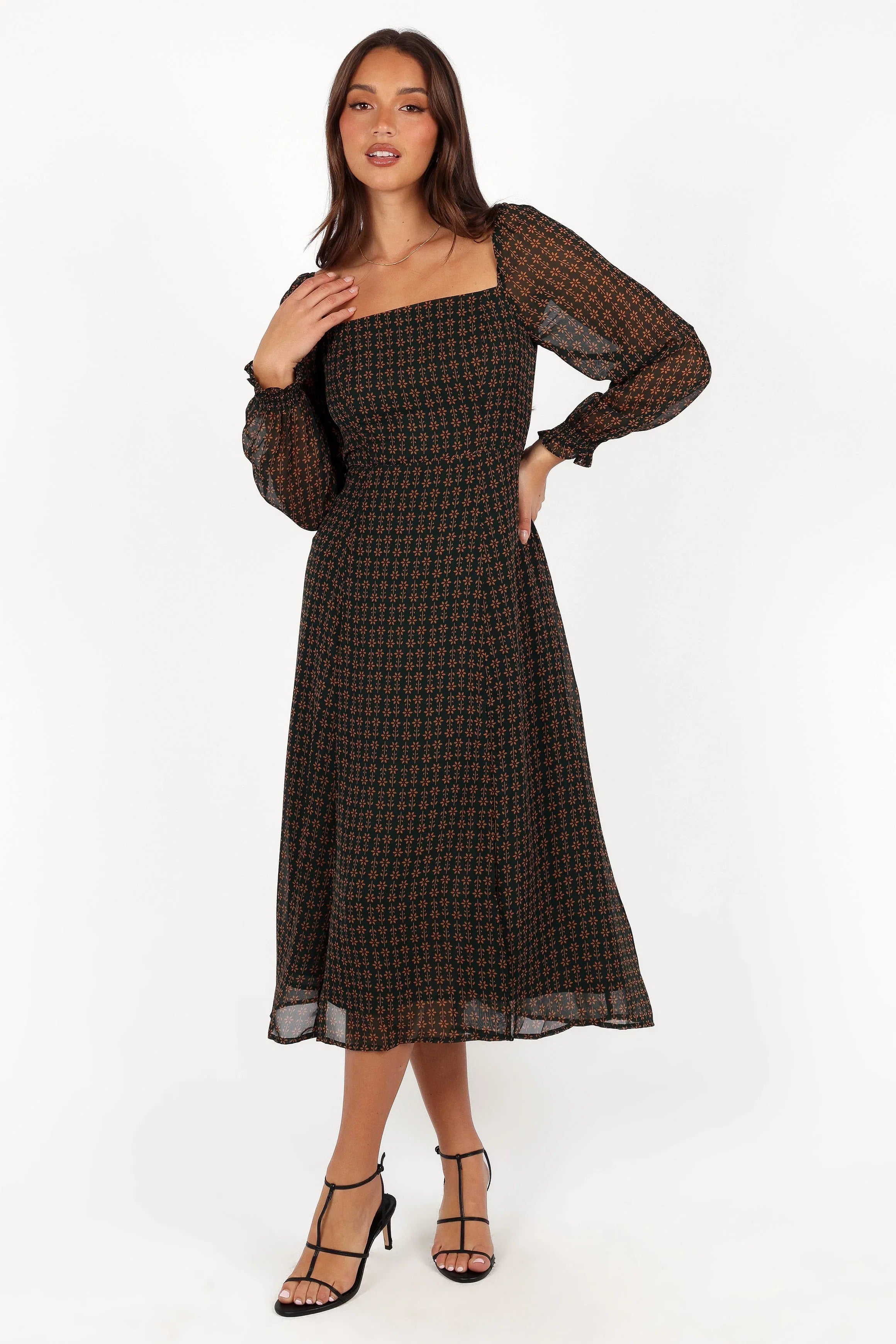 Ettie Long Sleeve Midi Dress Pine Tan