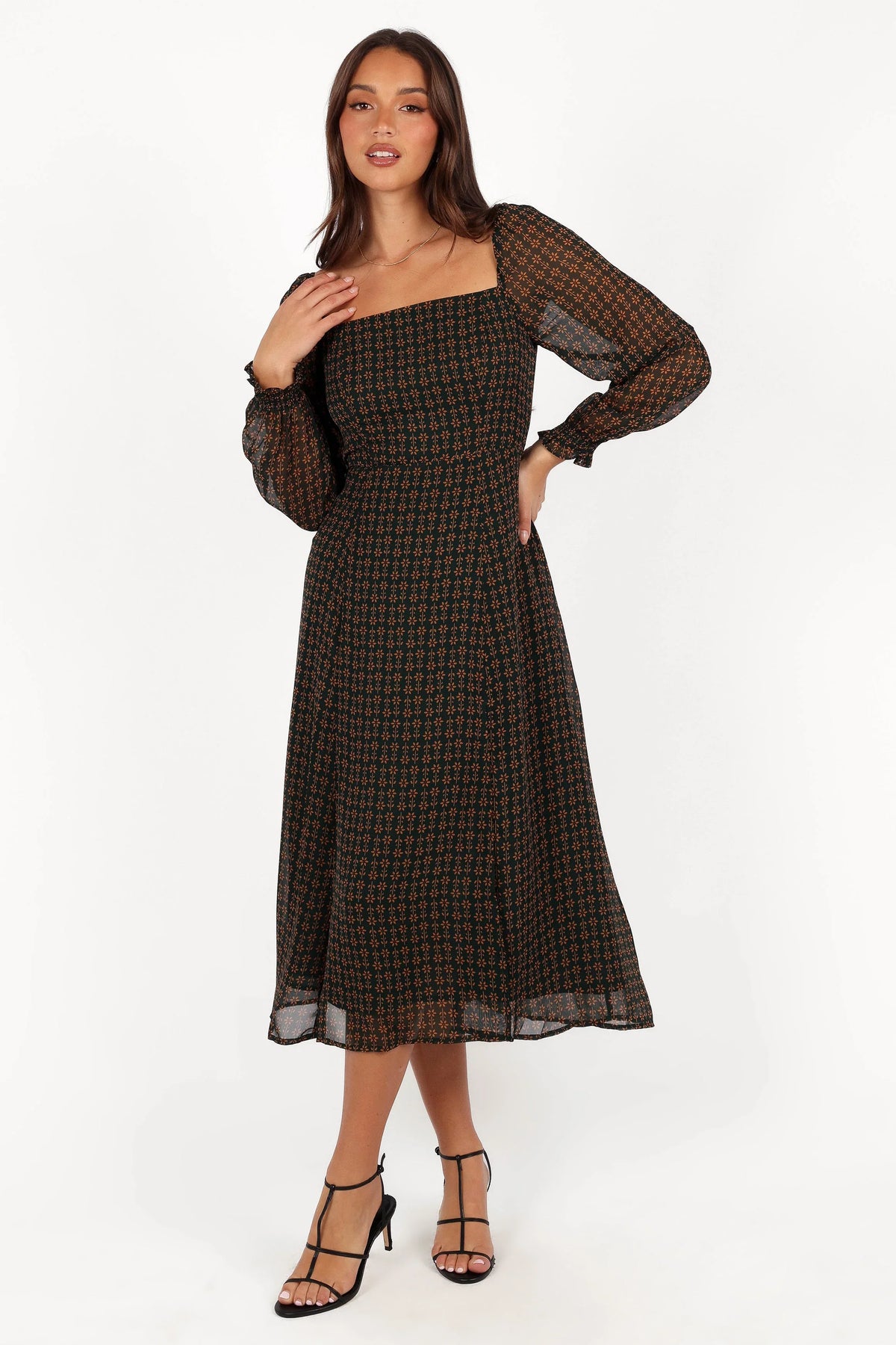 Ettie Long Sleeve Midi Dress Pine Tan