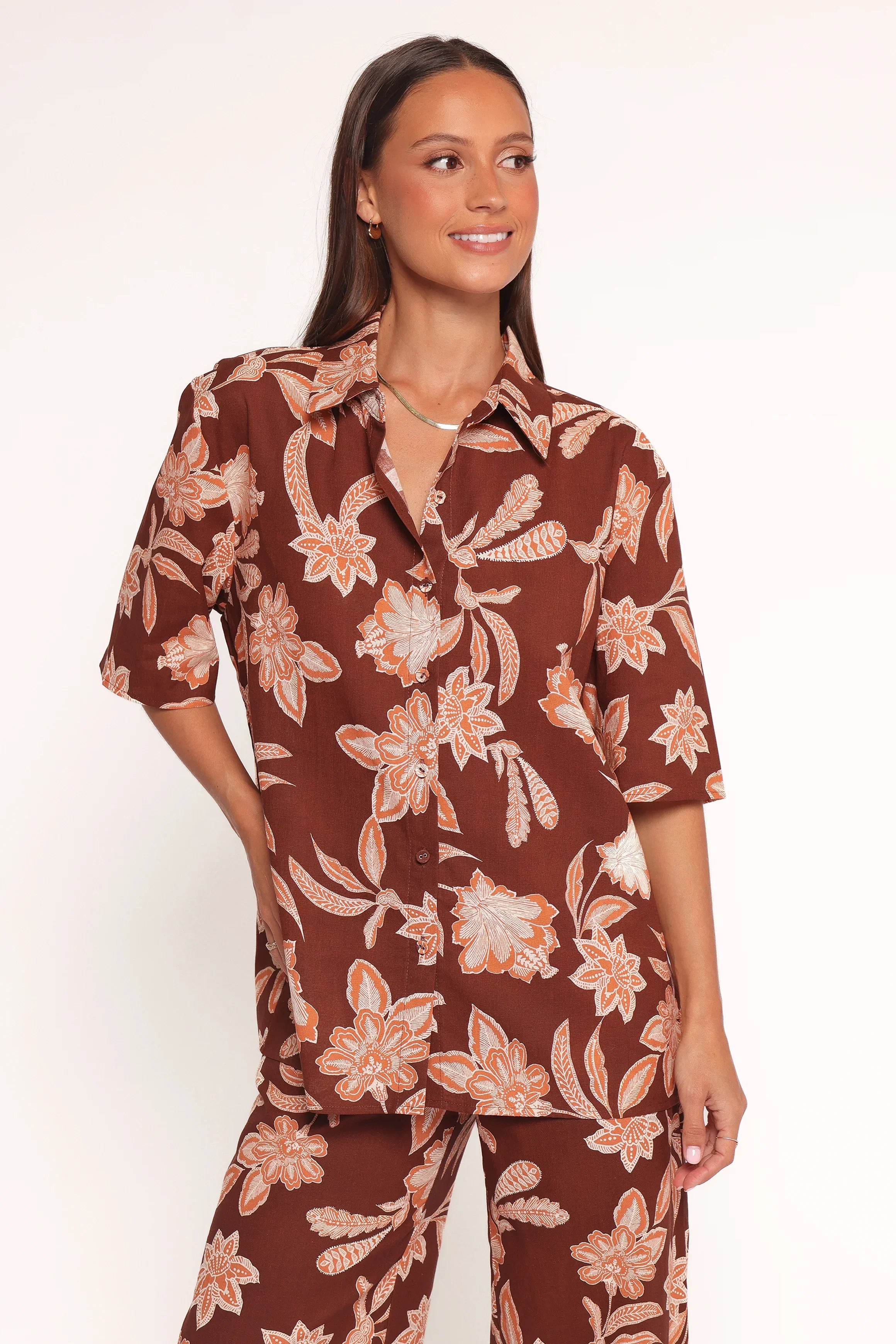 Samira Short Sleeve Shirt Orange Floral