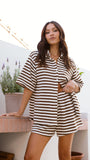 Romi Shirt and Shorts Set Brown Stripe