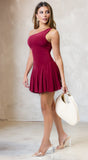 Midnight Hour One Shoulder Pleated Mini Dress Burgundy