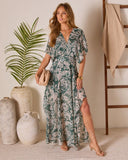 Blue Lagoon Abstract Kimono Sleeve Maxi Dress