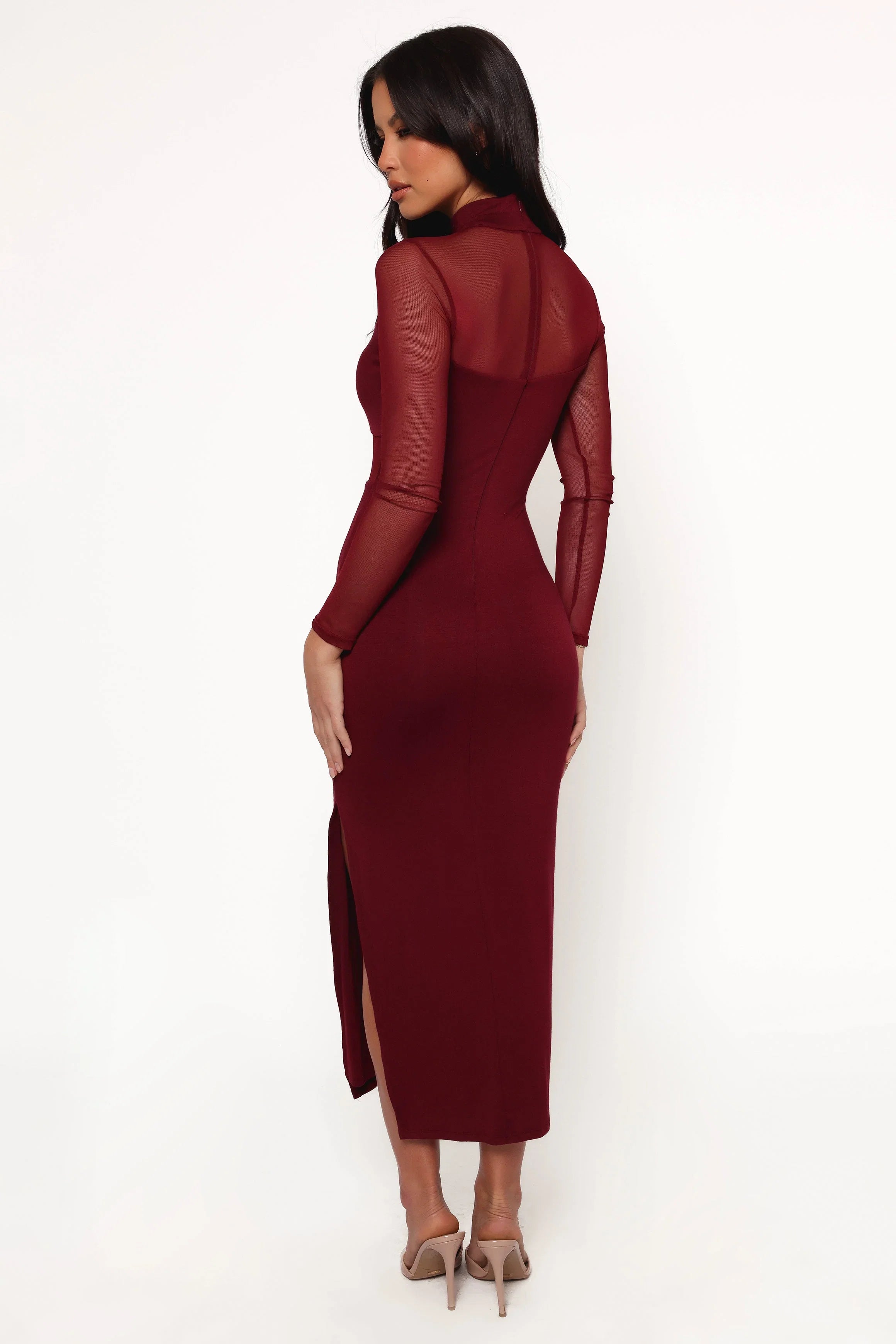 Farrow Long Sleeve Midi Dress Wine