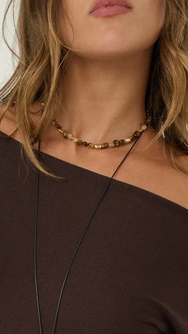 Kohen Beaded Necklace Golden Brown