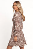 Sheridan Long Sleeve Mini Dress Chocolate Brown Print