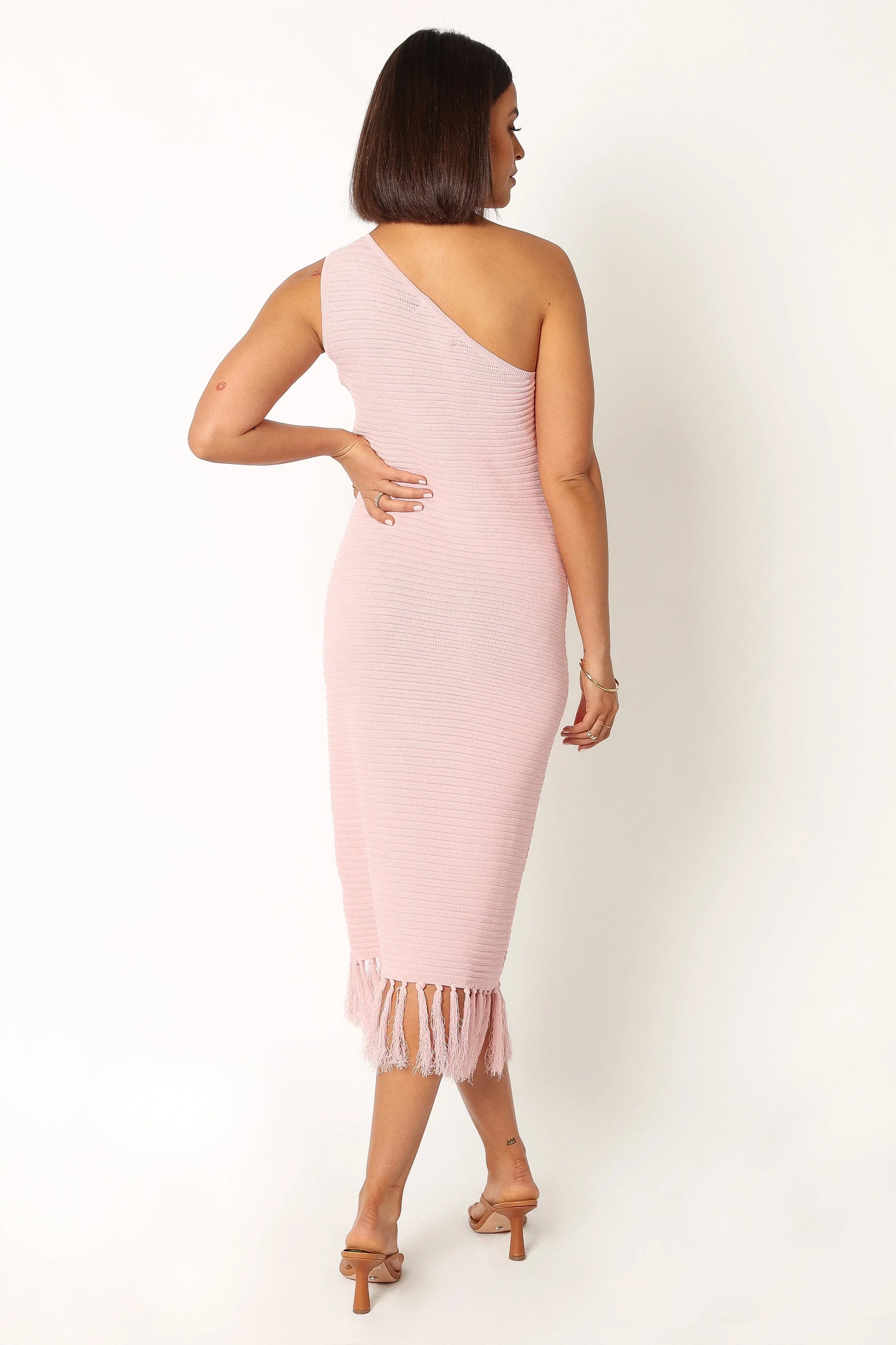 Winne One Shoulder Knit Dress Pink
