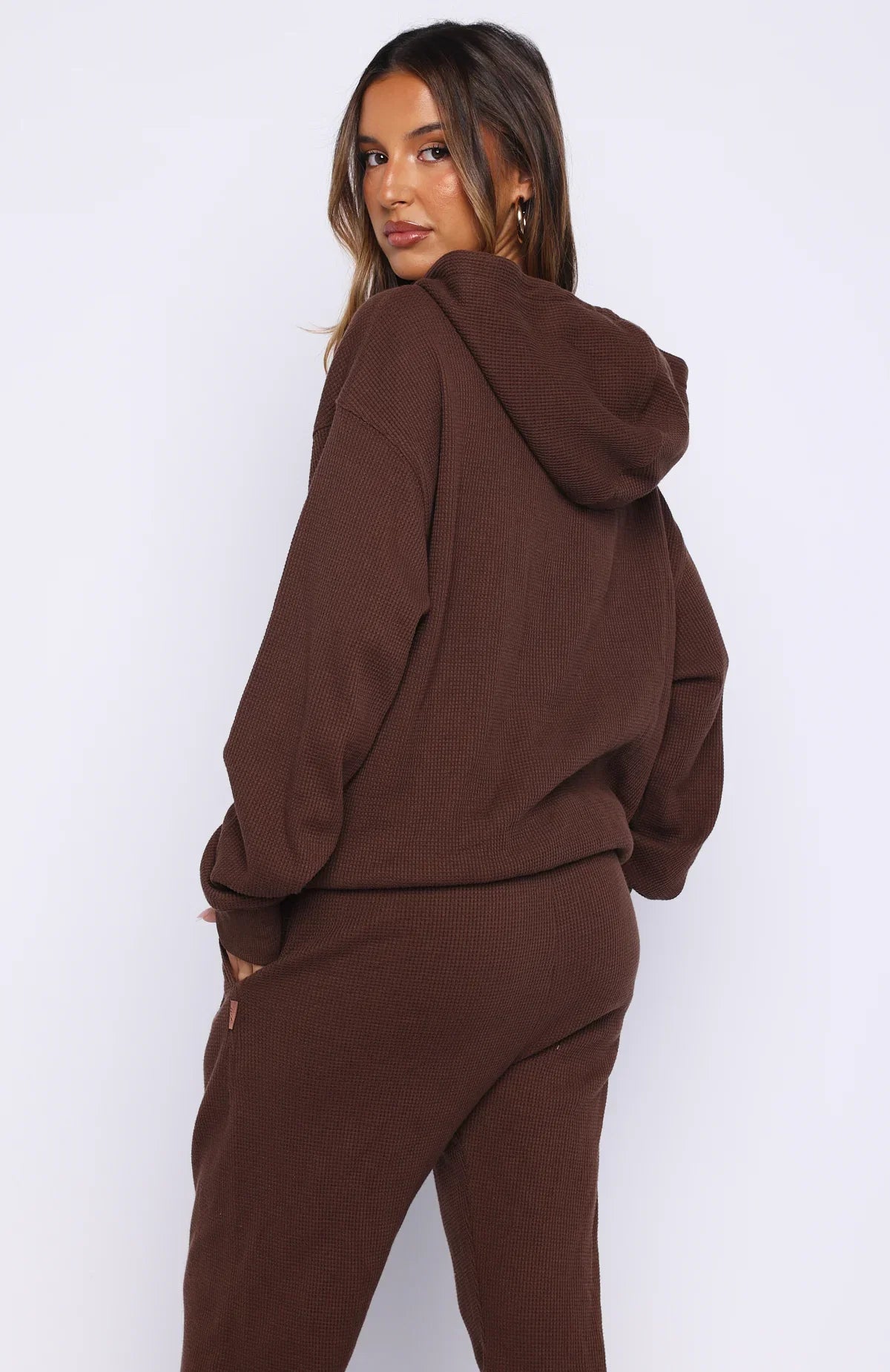 Moving Out Waffle Oversized Hoodie Chocolate
