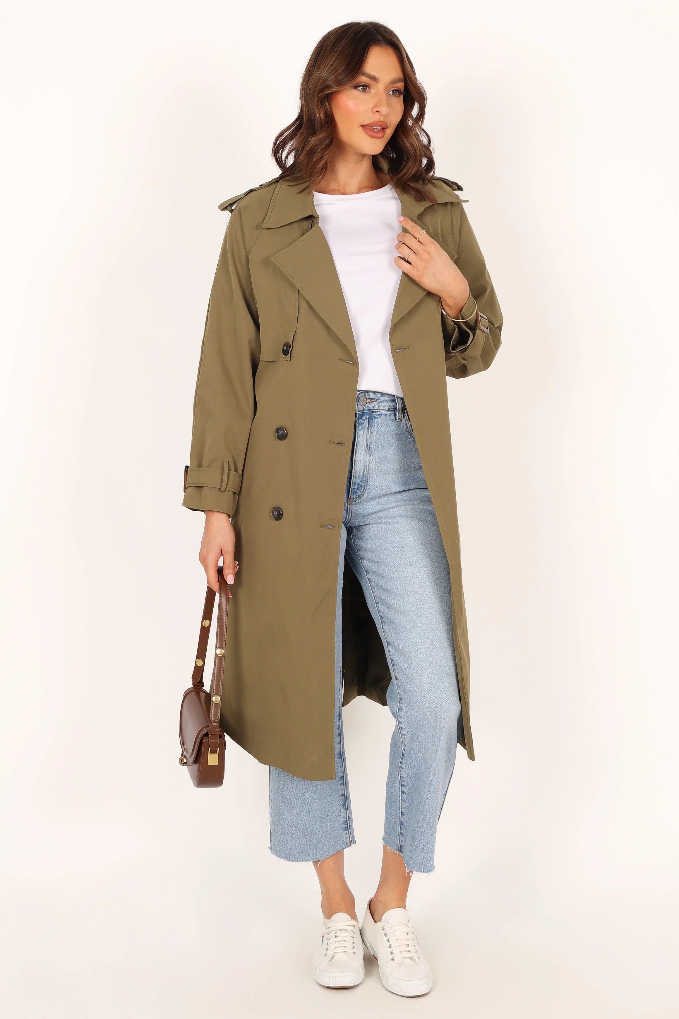 Trina Button Front Trench Coat Olive