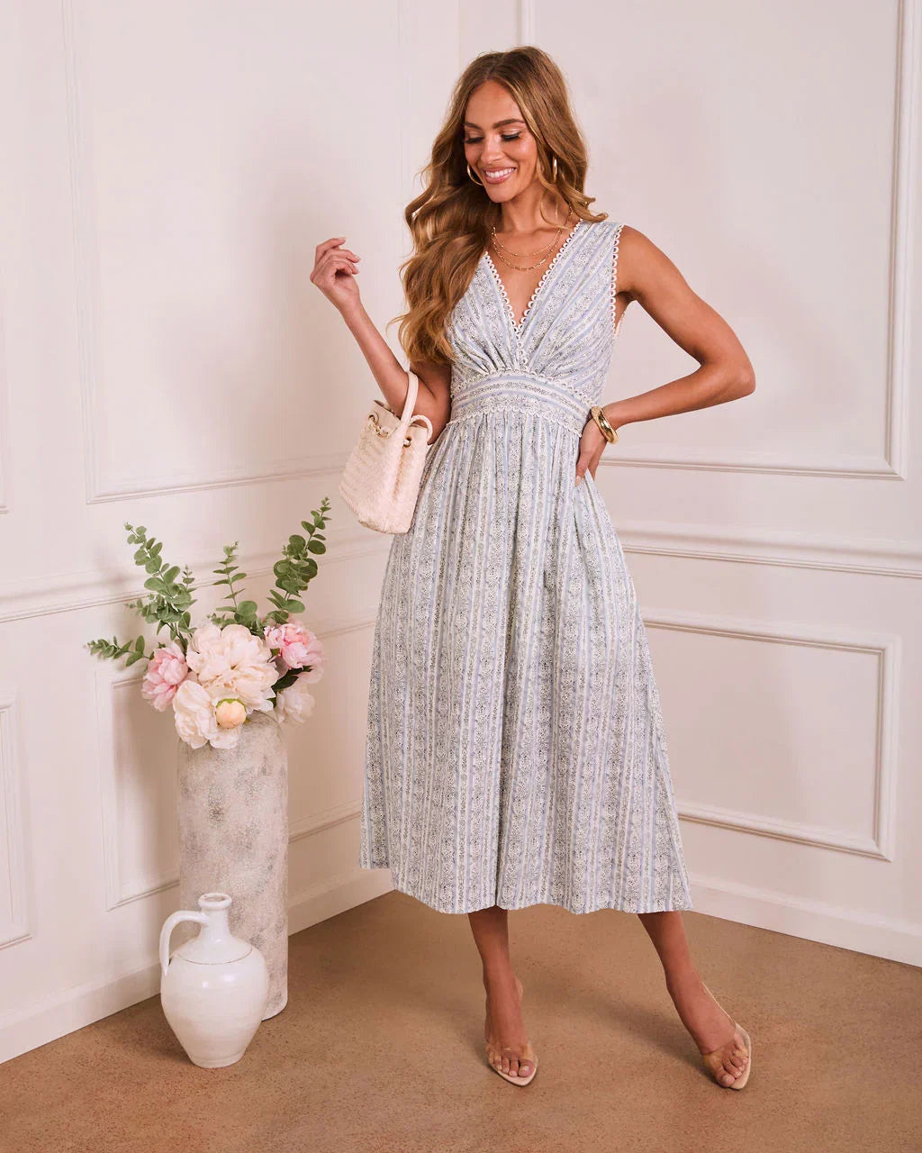 Gilded Garden Floral Loop Trim Maxi Dress