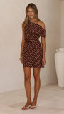 Benni Asymmetric Mini Dress Chocolate Nude Spot