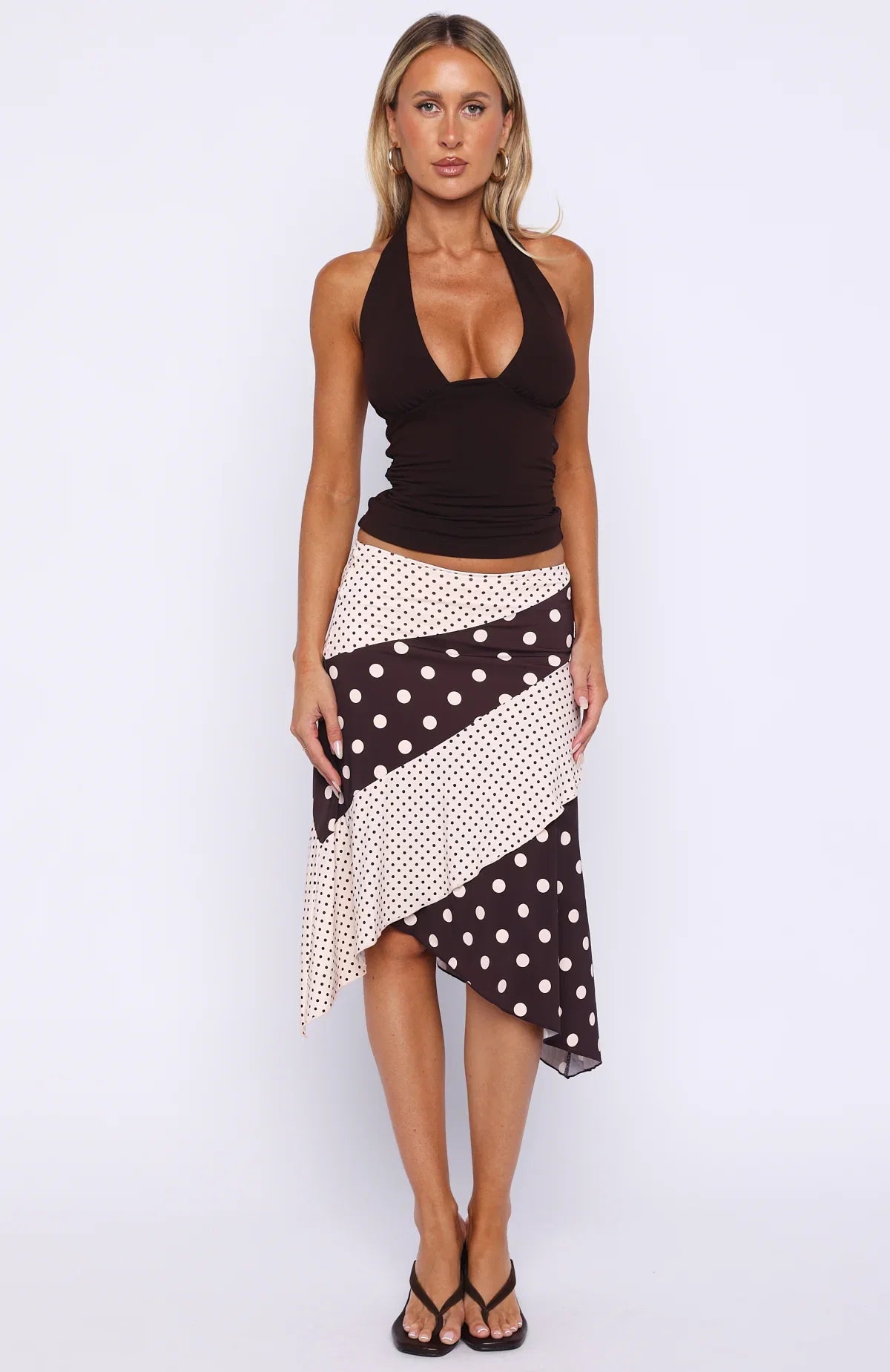 Offline Forever Midi Skirt Choc Cream Polka Dot