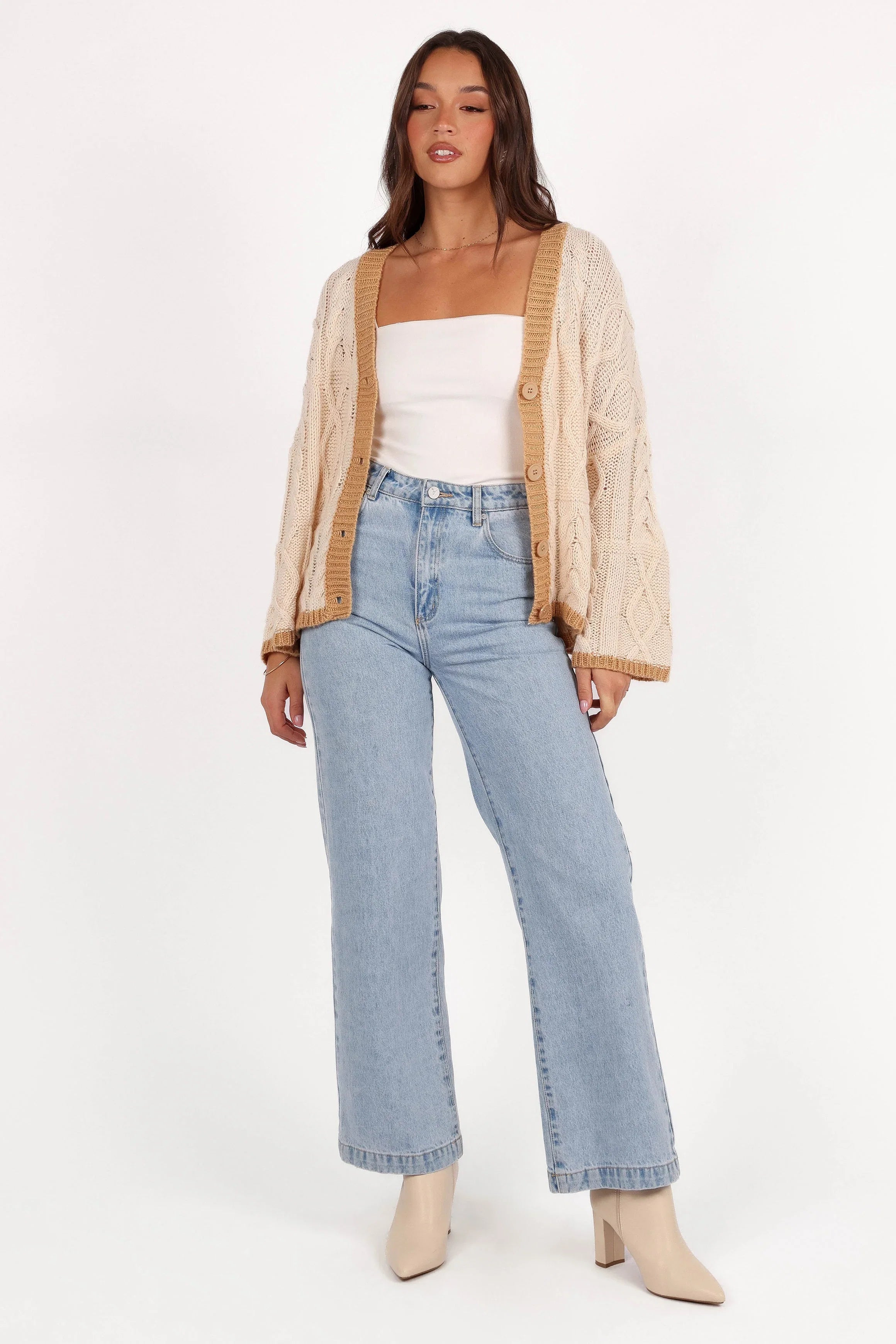 Zina Contrast Cardigan Tan