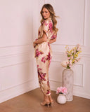 Trudie Floral Satin Midi Shirt Dress