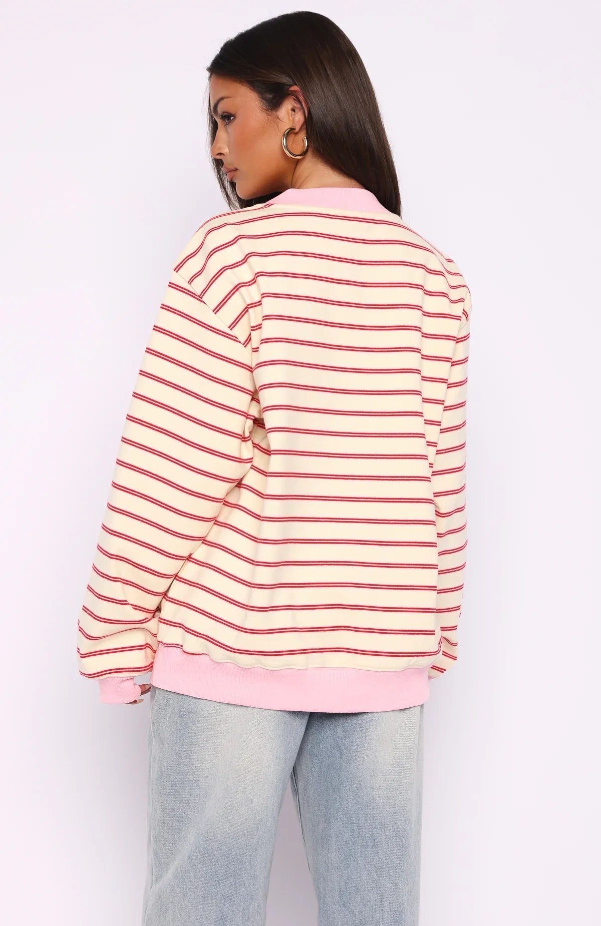 Happy Go Lucky Oversized Sweater Cream Red Stripe