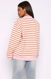 Happy Go Lucky Oversized Sweater Cream Red Stripe