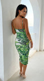 Costa Aluna Mesh Tropical Print Midi Dress Green