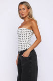 Tell Me A Secret Strapless Bustier White Black Polka Dot
