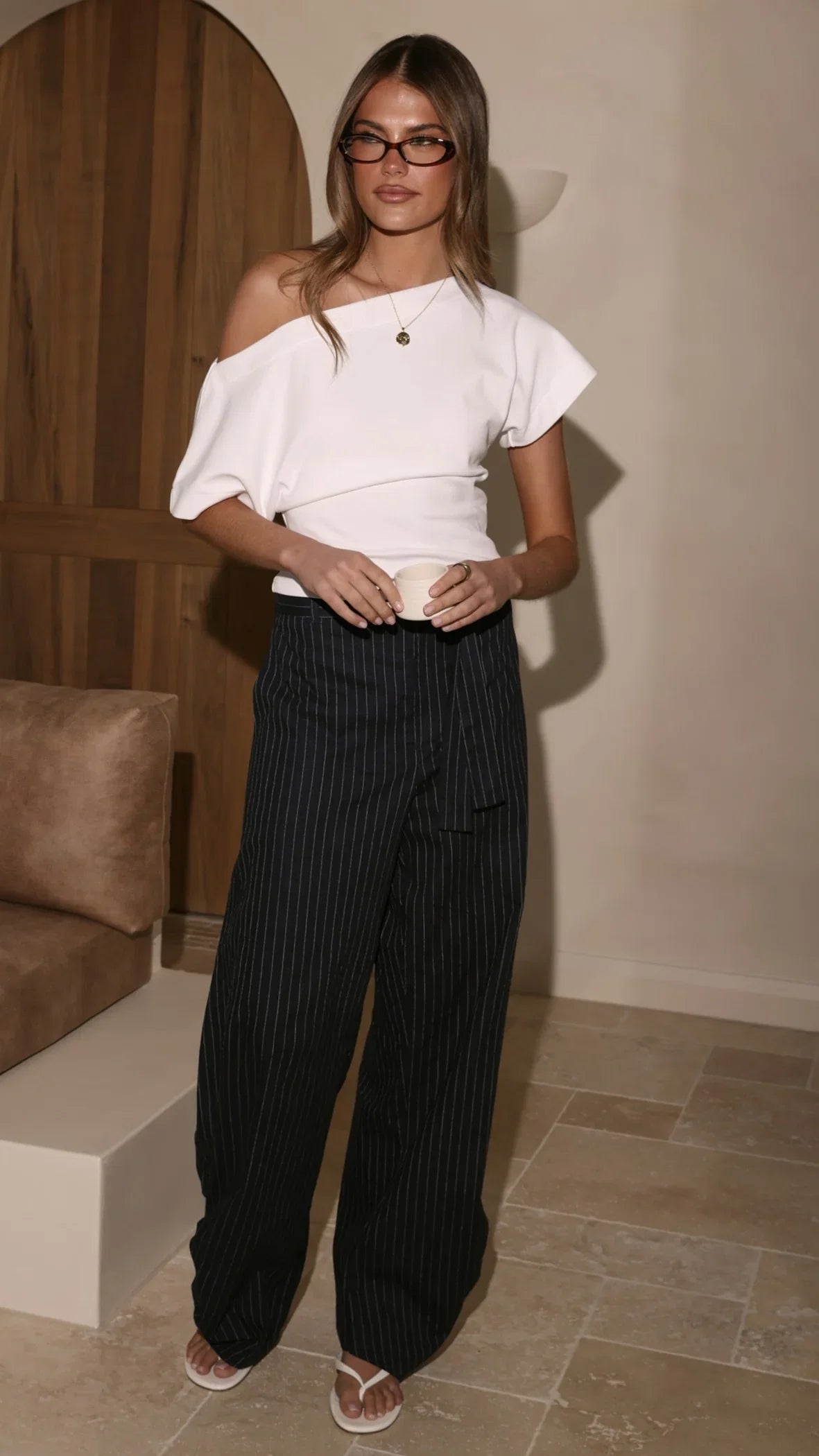Audrey Pinstripe Tapered Pant Navy