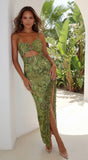 Vipera Snake Print Cutout Maxi Dress Green