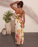 Summer Reverie Strapless Floral Satin Maxi Dress