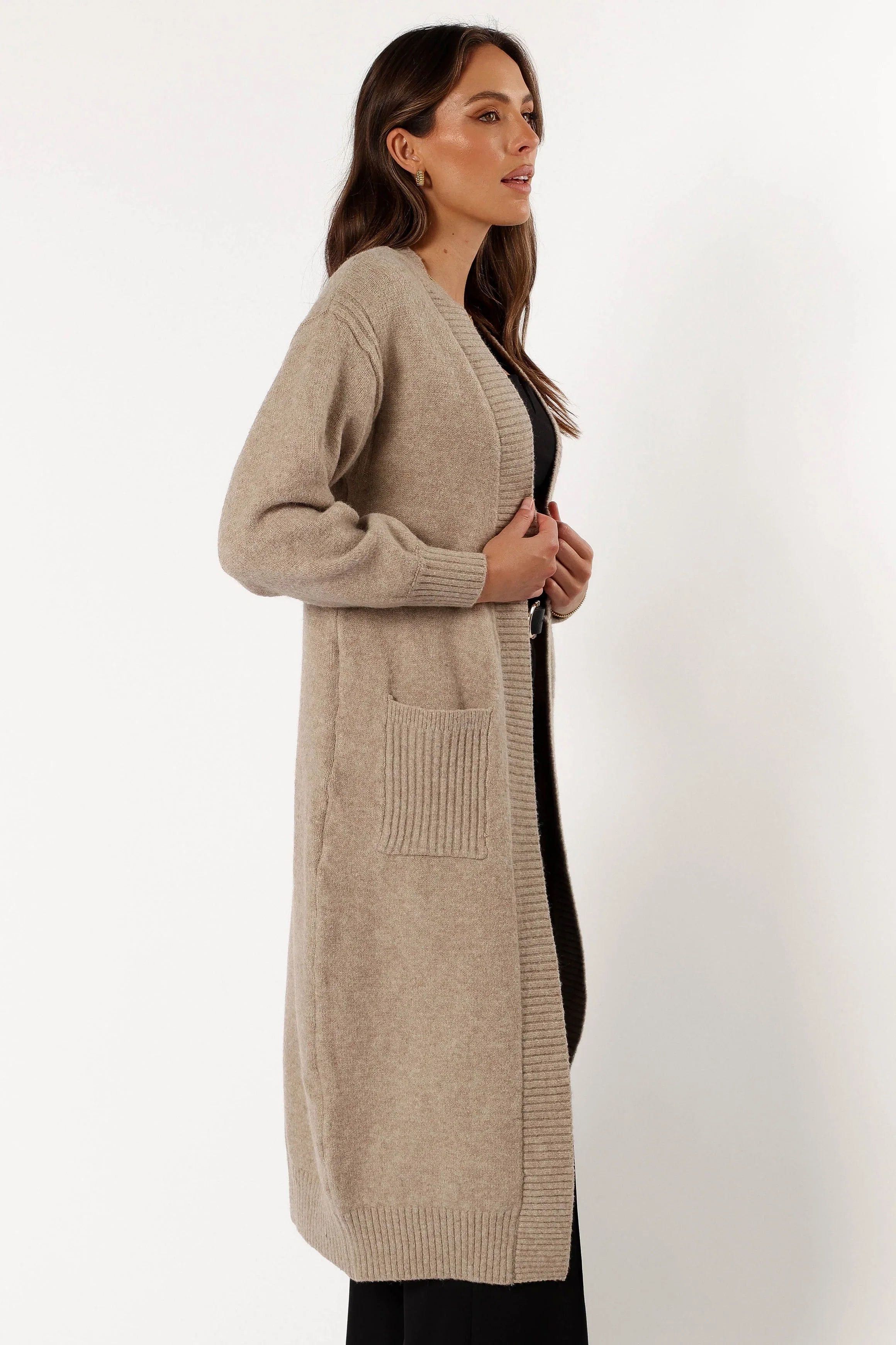 Nicolette Open Front Long Cardigan Latte