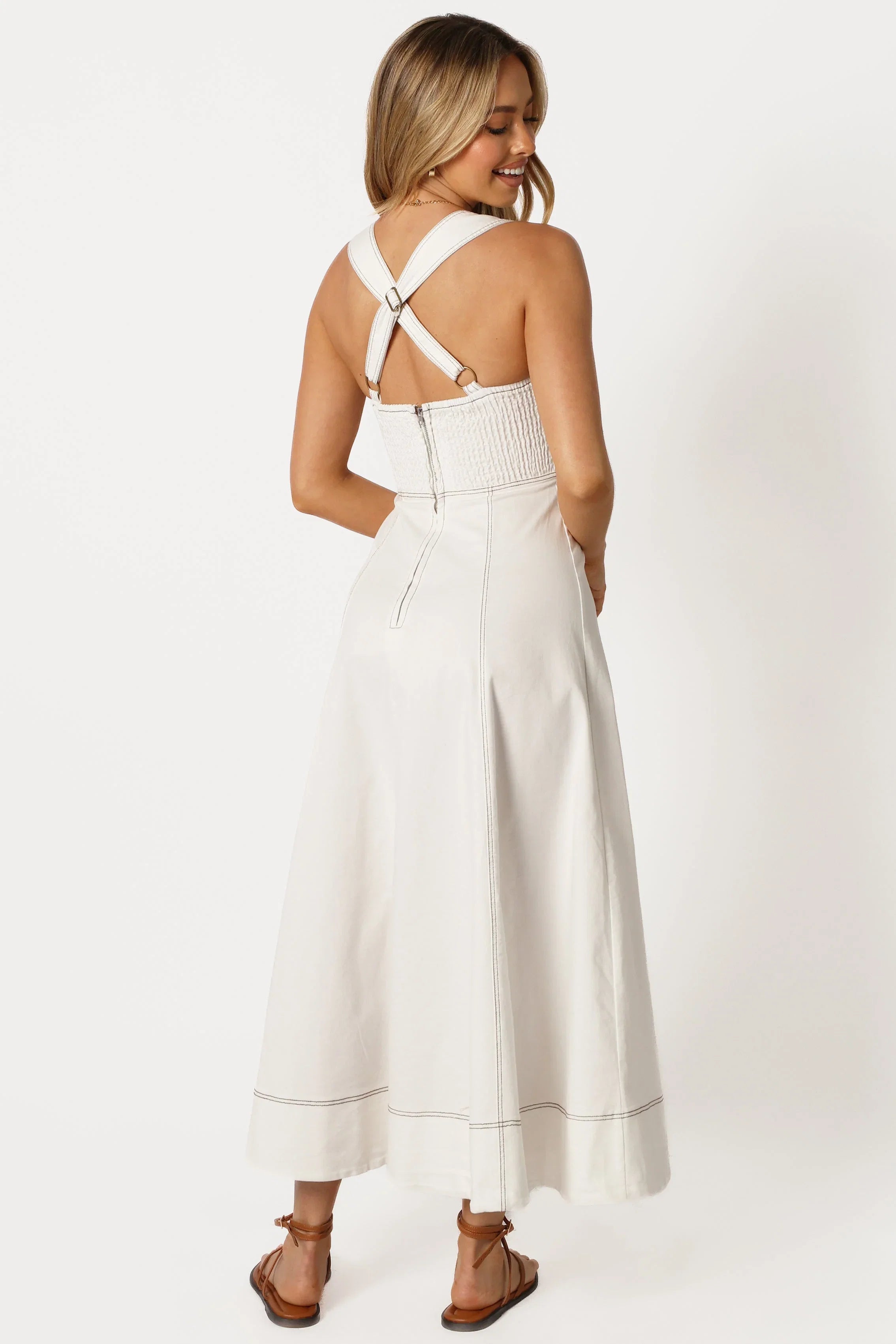 Everly Crossback Midi Dress White Denim
