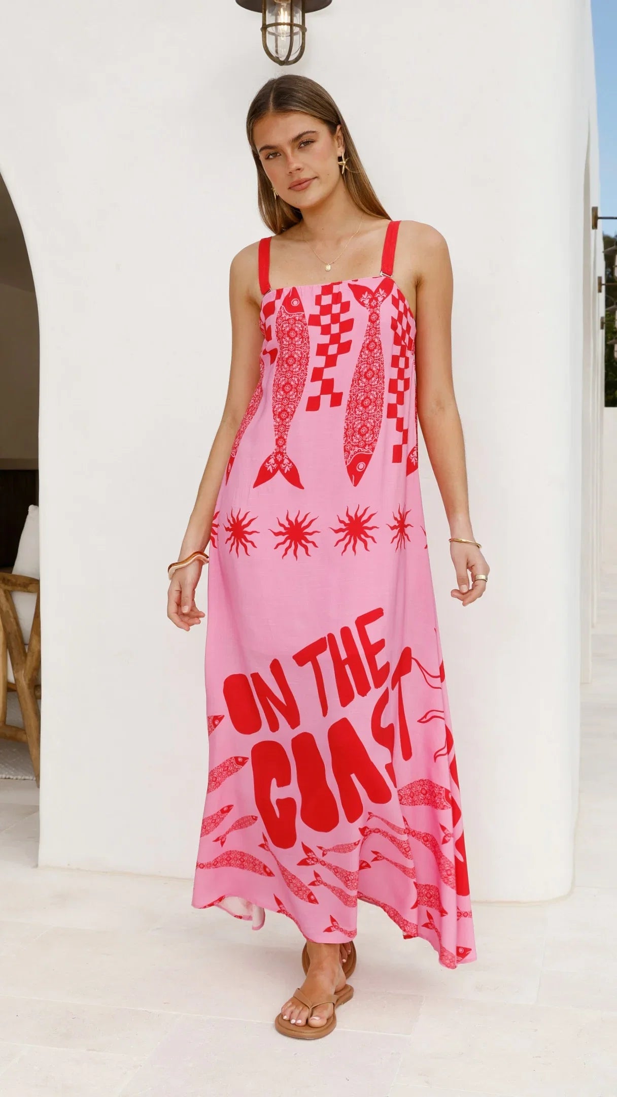 Elidie Maxi Dress Pink Red Tide