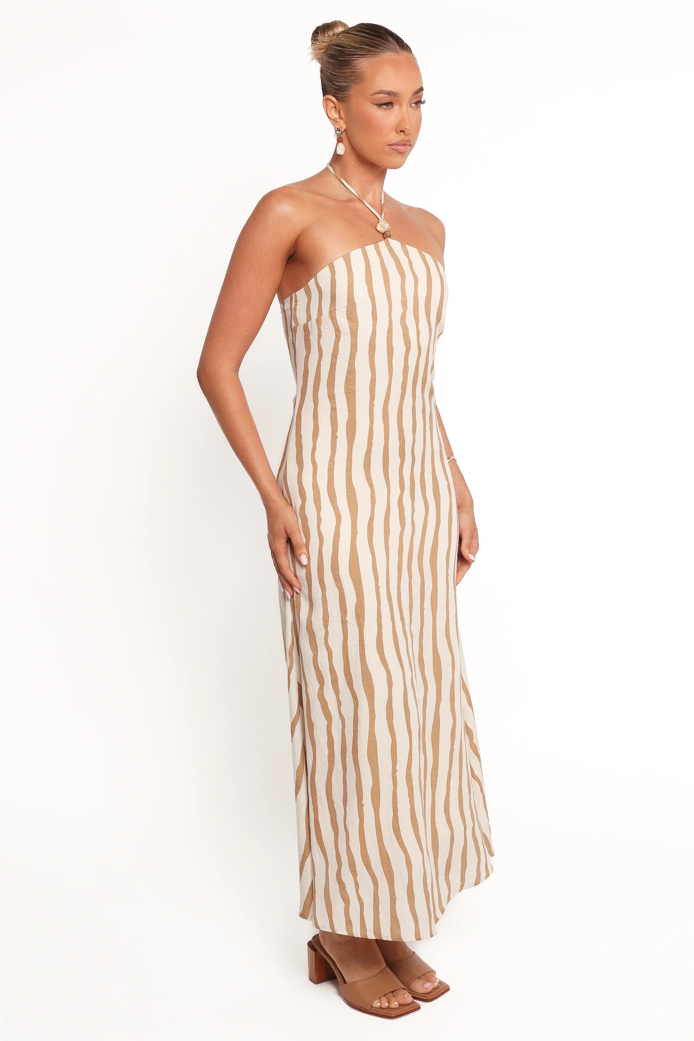 Kim Halter Maxi Dress Tan Stripe