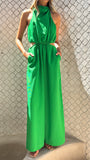 Lara Halter Neck Wide Leg Jumpsuit Green
